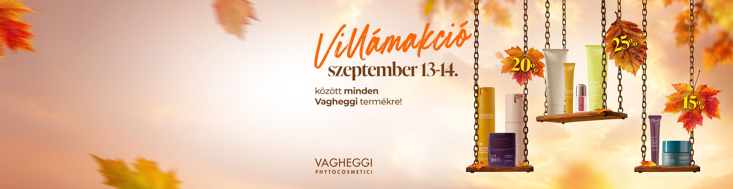 Sötét lila háttéren Pokorny Lia látható az új efficacy booster, intenzív arcápoló kit és aranyszínű csomagolásban található arcápoló Vagheggi 75.25 olajjal.
